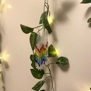 indigenous rainbow beaded fringe earrings